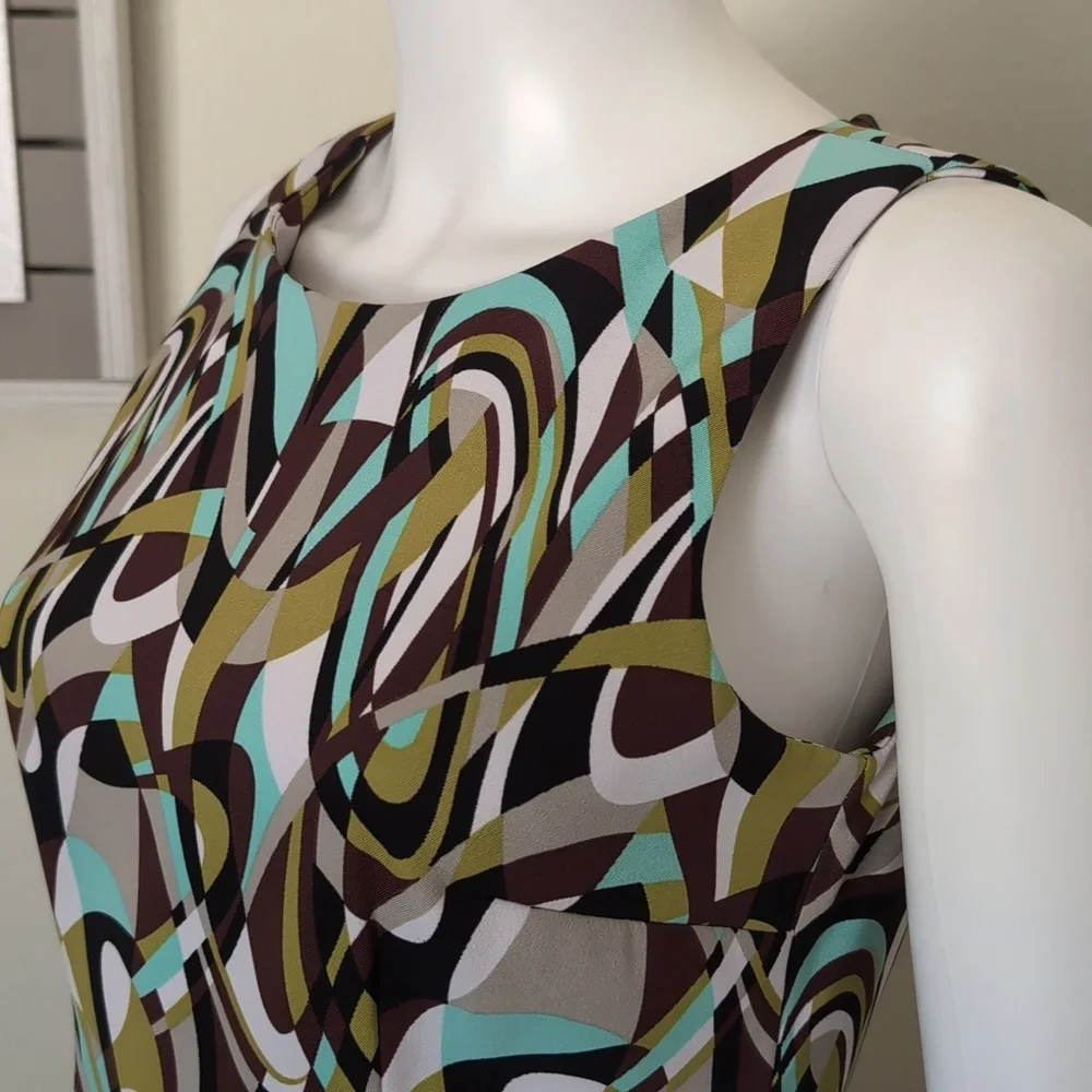 Connected Petite Sheath Dress Sz6P Geometric Sleeveless Zip-up EUC Poly/Spandex - Picture 2 of 12